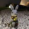 Solar Easter Rabbit Statue - Rock-Like Design with Flower Lamp Beads Woman Gifts Resin Easter Bunny Sculpture for Indoor and Outdoor Statue Decor, Garden Decoration